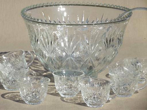 photo of vintage glass punch set, Hazel Atlas glass Lexington punch bowl & cups #1