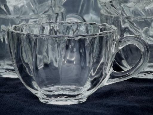 photo of vintage glass punch  set w/ clear glass flower shaped bowl & punch cups #3