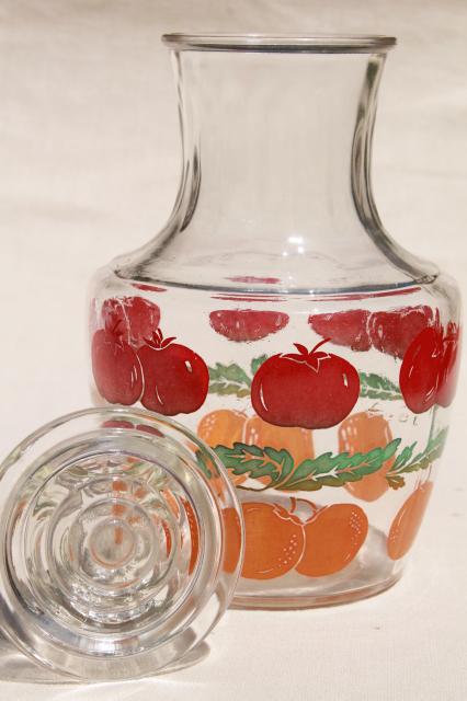 photo of vintage glass refrigerator bottle juice carafe w/ oranges & tomatoes print #6