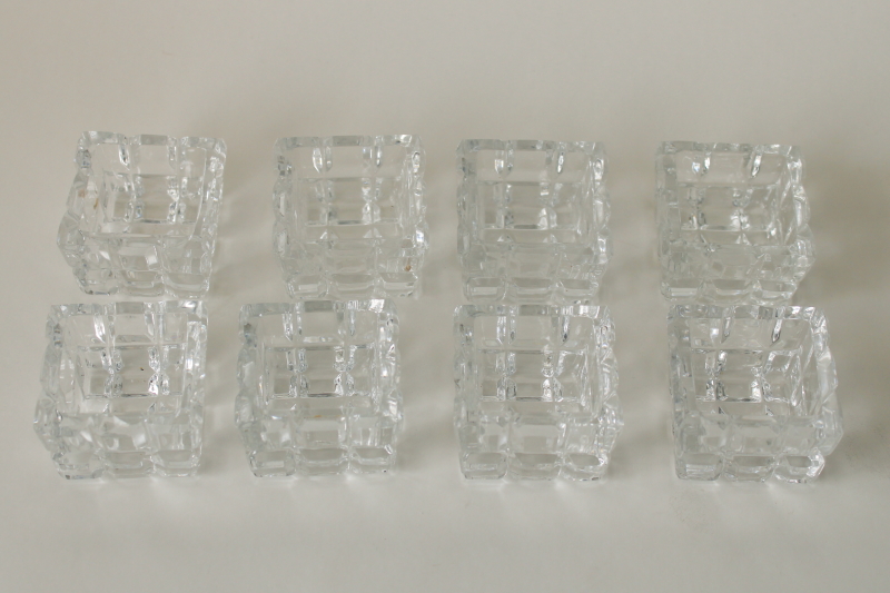 photo of vintage glass salt cellars, crystal clear glass square salt dip dishes set of 8 salts  #2