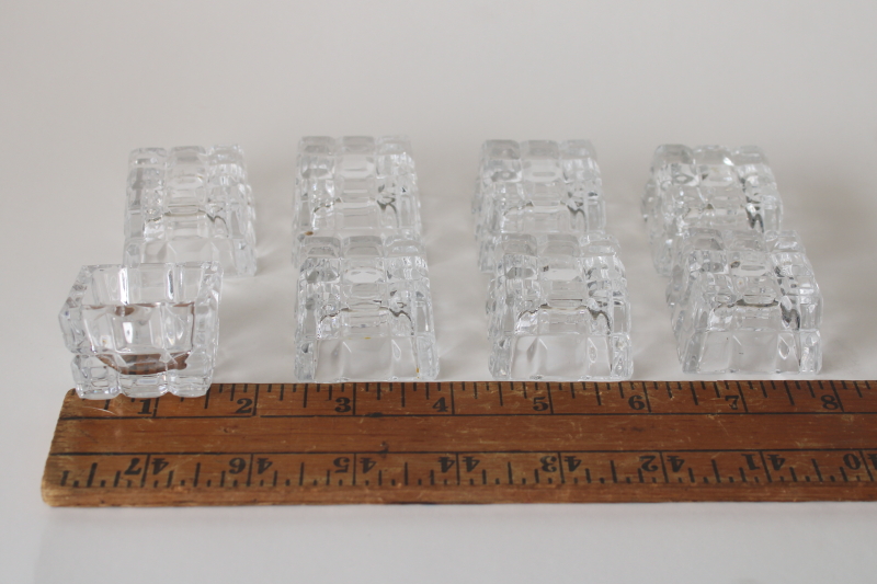 photo of vintage glass salt cellars, crystal clear glass square salt dip dishes set of 8 salts  #4