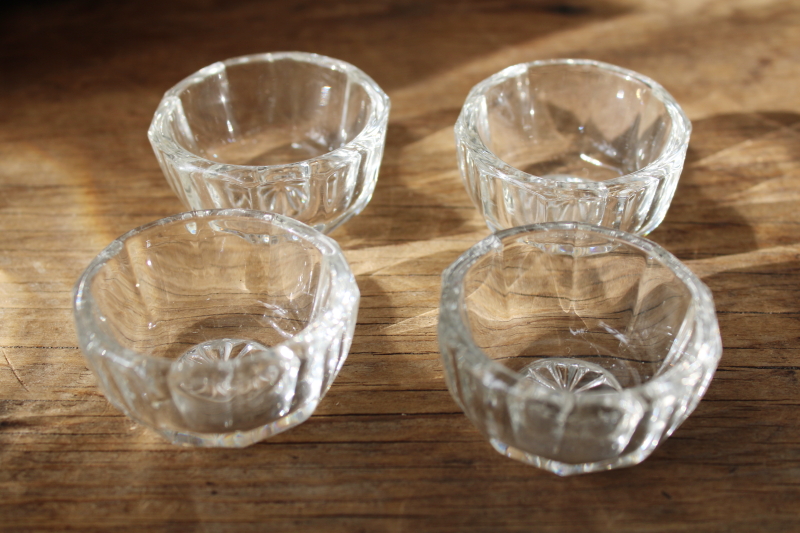 photo of vintage glass salt cellars, crystal clear pressed glass salt dip dishes set of 4 salts  #1