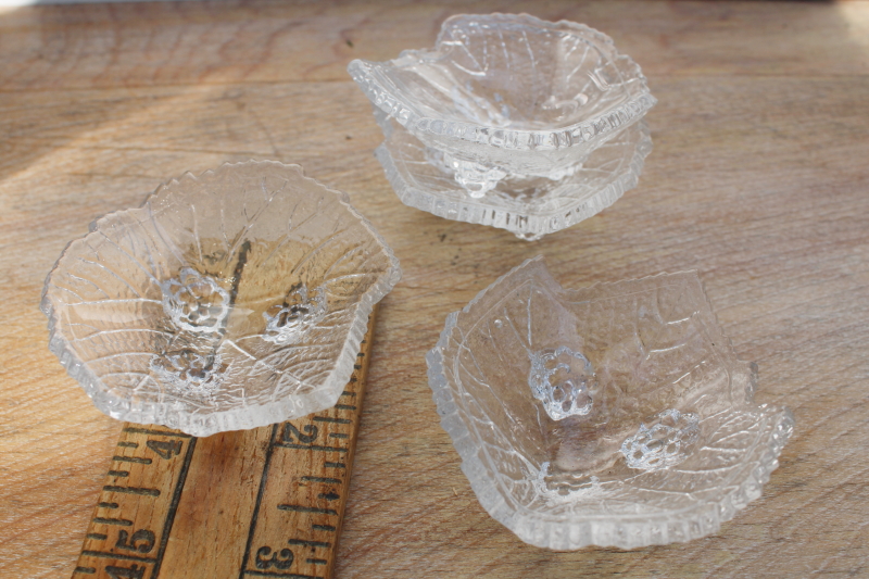 photo of vintage glass salt dips dishes salt cellars, bramble berry leaf clear glass salts #2