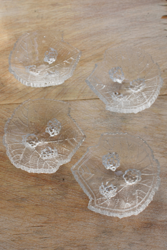 photo of vintage glass salt dips dishes salt cellars, bramble berry leaf clear glass salts #3