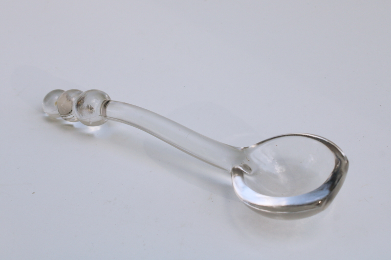 photo of vintage glass sauce ladle or mayonnaise spoon, candlewick bead pattern handle  #1