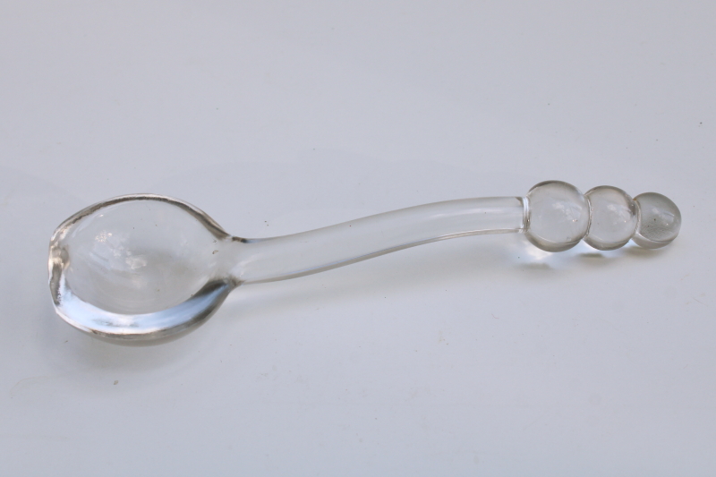 photo of vintage glass sauce ladle or mayonnaise spoon, candlewick bead pattern handle  #2