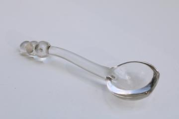 vintage glass sauce ladle or mayonnaise spoon, candlewick bead pattern handle 