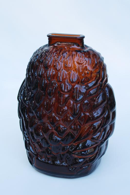 photo of vintage glass savings bank Wise Old Owl, root beer brown dark amber glass #4