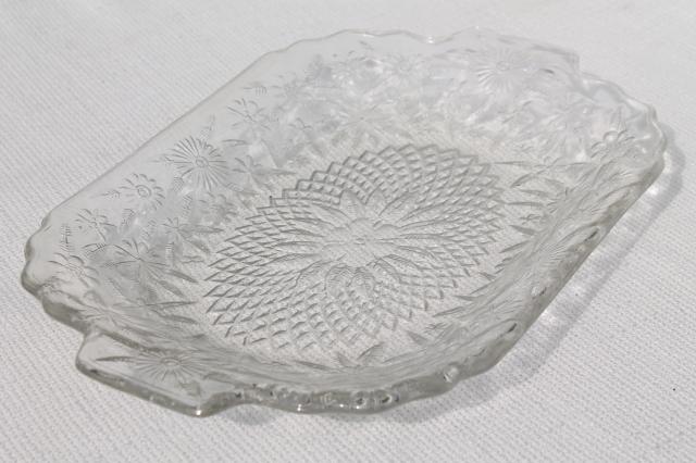 photo of vintage glass serving tray or platter, pineapple and floral clear pressed pattern glass #1