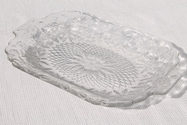 photo of vintage glass serving tray or platter, pineapple and floral clear pressed pattern glass #3