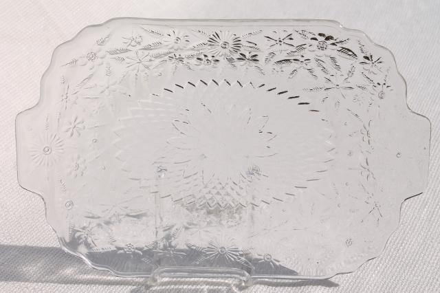 photo of vintage glass serving tray or platter, pineapple and floral clear pressed pattern glass #4