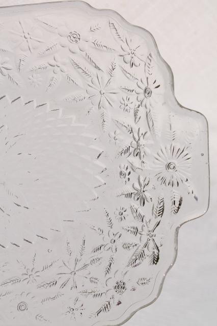 photo of vintage glass serving tray or platter, pineapple and floral clear pressed pattern glass #5