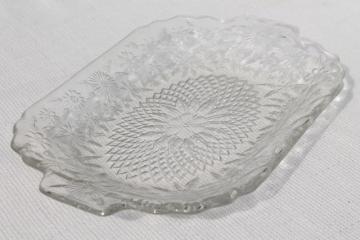 catalog photo of vintage glass serving tray or platter, pineapple and floral clear pressed pattern glass