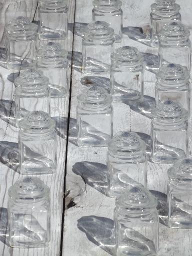 photo of vintage glass spice jars, 16 clear glass bottles w/ glass lids  #1