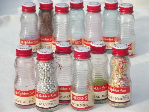 photo of vintage glass spice set jars w/ mid-century cake decorations & sprinkles! #1