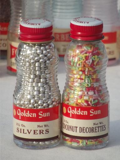 photo of vintage glass spice set jars w/ mid-century cake decorations & sprinkles! #2