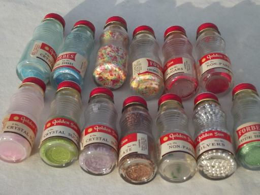 photo of vintage glass spice set jars w/ mid-century cake decorations & sprinkles! #5