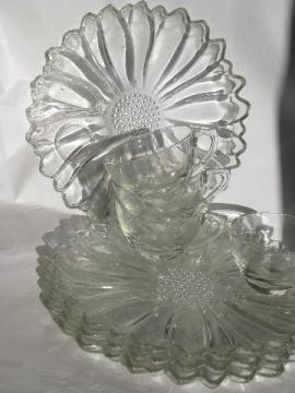 catalog photo of vintage glass sunflowers snack sets, round flower plates & cups