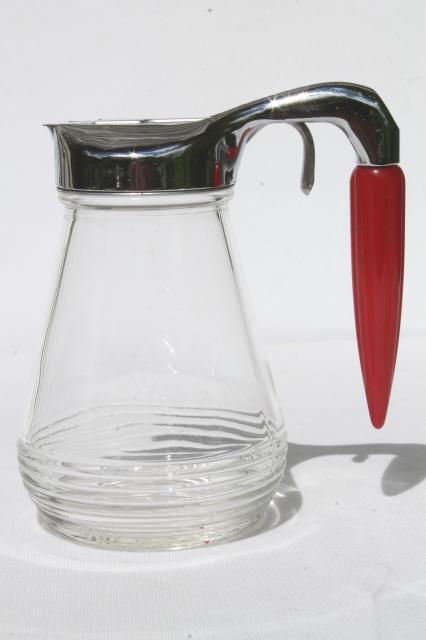 photo of vintage glass syrup pitcher w/ cherry red bakelite torpedo bullet handle #1