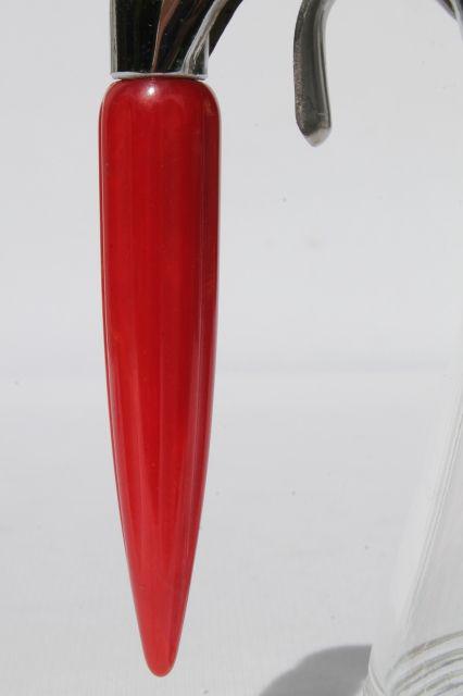 photo of vintage glass syrup pitcher w/ cherry red bakelite torpedo bullet handle #9