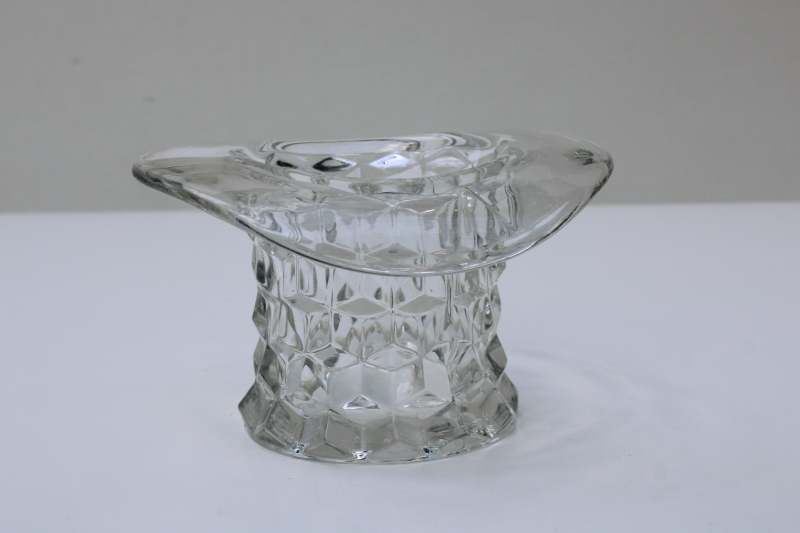 photo of vintage glass top hat vase, Fostoria American cube pattern  #1