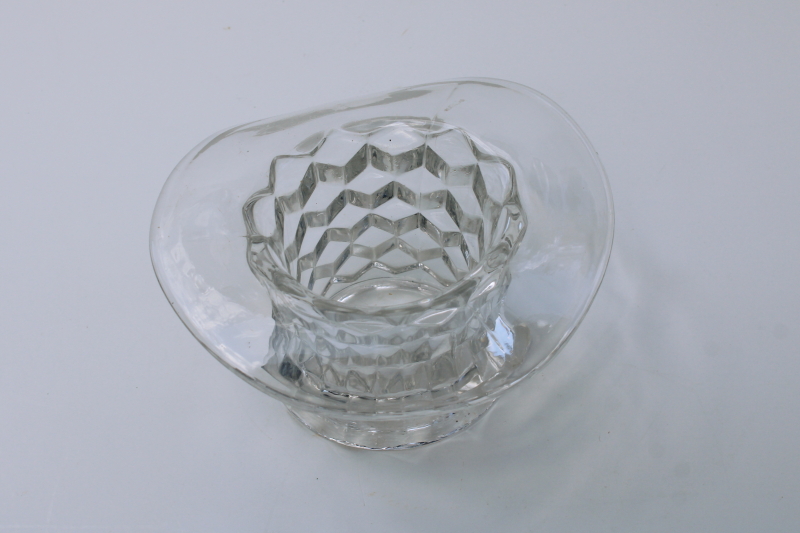 photo of vintage glass top hat vase, Fostoria American cube pattern  #2