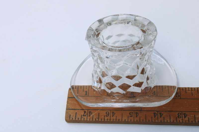 photo of vintage glass top hat vase, Fostoria American cube pattern  #4