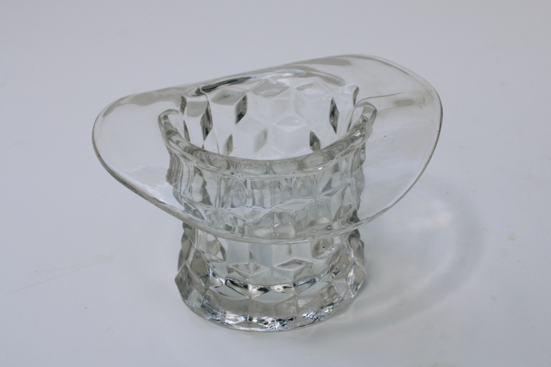 photo of vintage glass top hat vase, Fostoria American cube pattern  #5