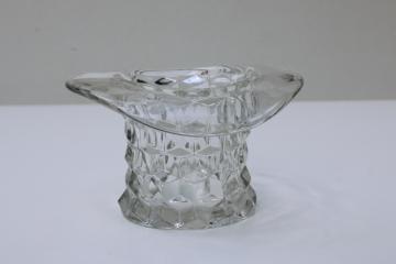 catalog photo of vintage glass top hat vase, Fostoria American cube pattern 