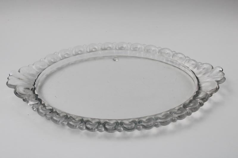 photo of vintage glass tray, crystal clear heavy pressed glass ornate oval tray #1