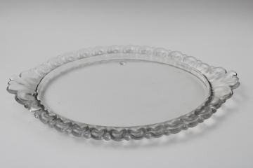 catalog photo of vintage glass tray, crystal clear heavy pressed glass ornate oval tray