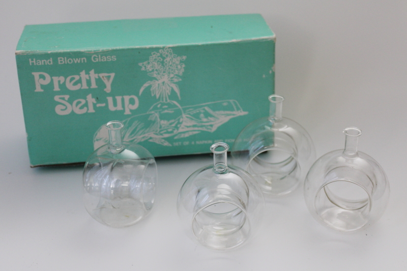 photo of vintage glass vase napkin ring flower holders, spring summer garden party tablescape #1