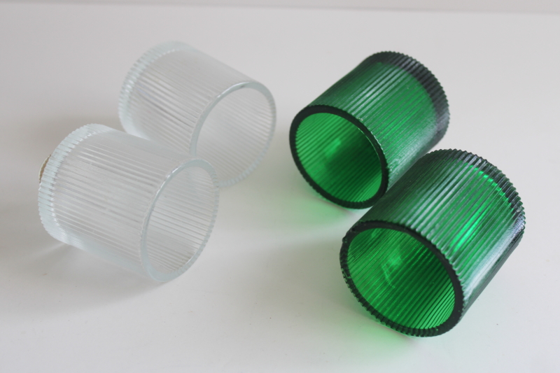 photo of vintage glass votive candle holders, peg type cups for candlesticks or sconces emerald green clear  #4