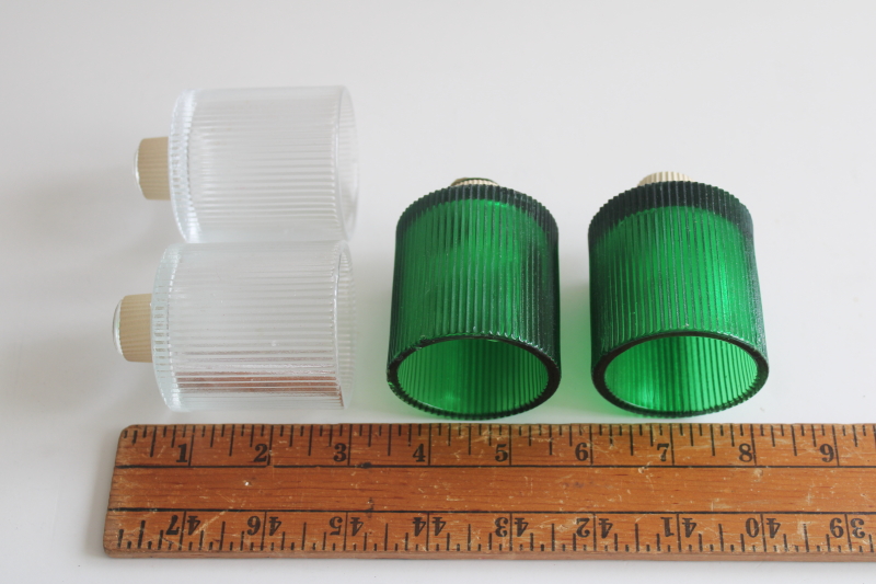 photo of vintage glass votive candle holders, peg type cups for candlesticks or sconces emerald green clear  #5