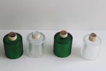 catalog photo of vintage glass votive candle holders, peg type cups for candlesticks or sconces emerald green clear 