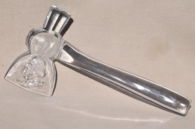 photo of vintage glass whimsy George Washington's axe, clear glass ax novelty souvenir #1