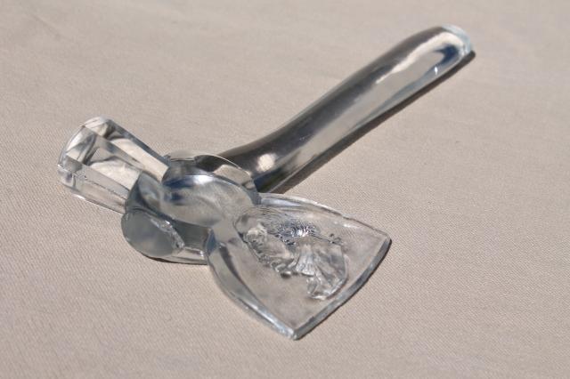 photo of vintage glass whimsy George Washington's axe, clear glass ax novelty souvenir #4