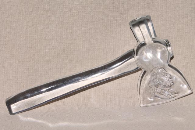 photo of vintage glass whimsy George Washington's axe, clear glass ax novelty souvenir #5