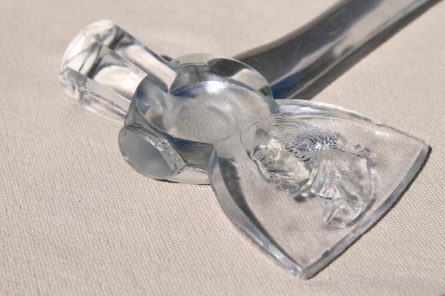 photo of vintage glass whimsy George Washington's axe, clear glass ax novelty souvenir #6