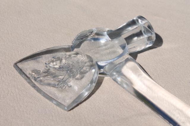 photo of vintage glass whimsy George Washington's axe, clear glass ax novelty souvenir #7