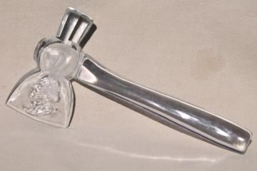 catalog photo of vintage glass whimsy George Washington's axe, clear glass ax novelty souvenir