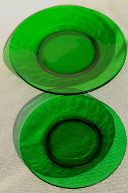 photo of vintage glassware, forest green glass dishes, salad & bread plates set #4