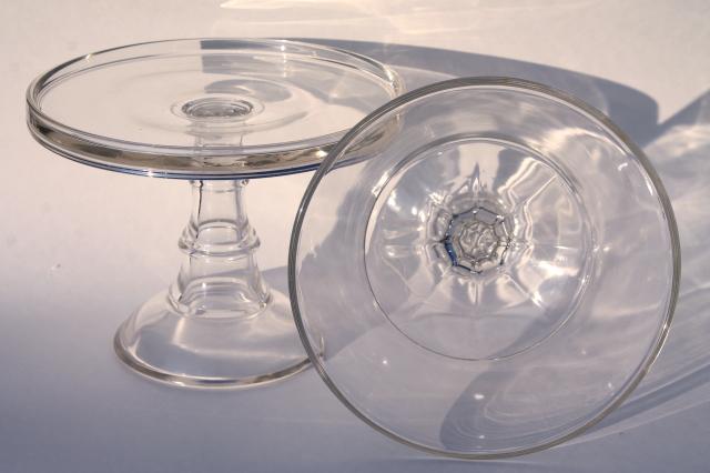 photo of vintage glassware, plain elegant glass serving pieces, salver cake stand & compote fruit bowl #10