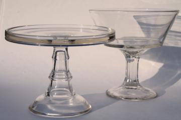 catalog photo of vintage glassware, plain elegant glass serving pieces, salver cake stand & compote fruit bowl