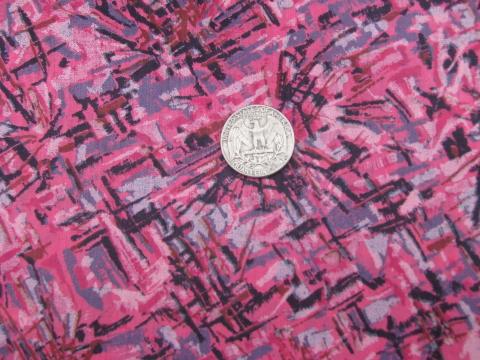 photo of vintage glazed cotton chintz fabric, retro 1950s pink and black print #1