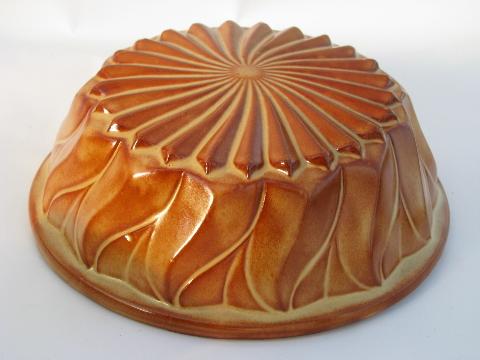 photo of vintage glazed pottery food mold, for pudding or flan #2