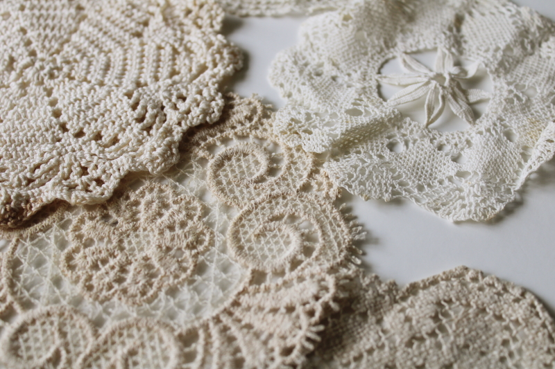 photo of vintage goblet rounds lace mats & tiny doilies lot, all different sizes and patterns, handmade crochet etc  #3