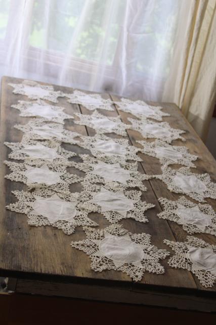 photo of vintage goblet rounds small table mat doilies set of 18, handmade crochet lace on linen #1