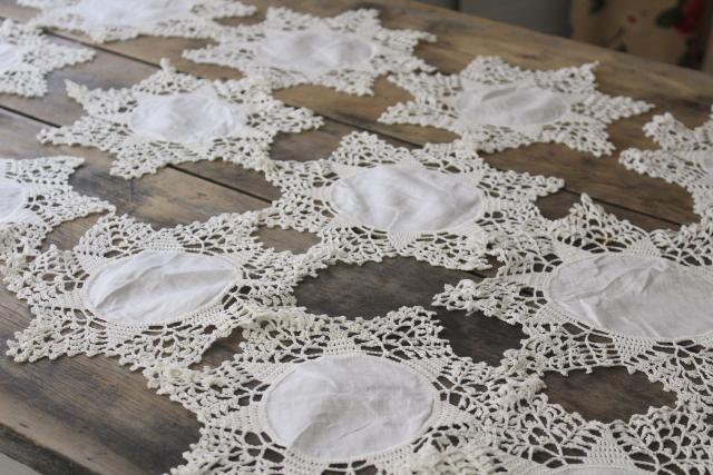 photo of vintage goblet rounds small table mat doilies set of 18, handmade crochet lace on linen #2