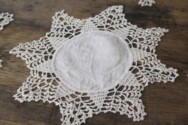 photo of vintage goblet rounds small table mat doilies set of 18, handmade crochet lace on linen #4